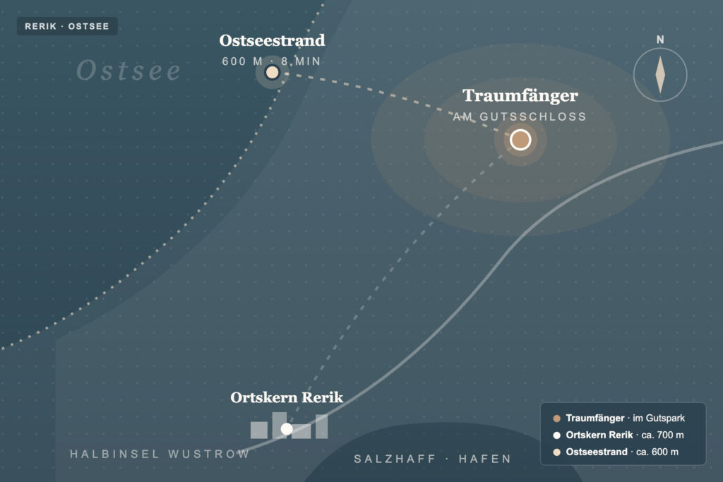 Lageplan Ferienhaus Traumfänger in Rerik an der Ostsee – 600 m zum Ostseestrand, im Gutspark am Gutsschloss